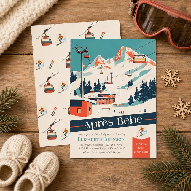 Invitation de Baby Shower Après Bébé Retro Ski (Après Bébé Retro Ski Baby Shower Invitation)