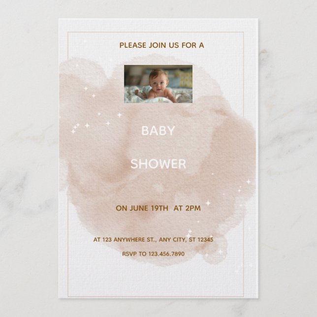Invitation de baby shower aquarelle beige (Devant)