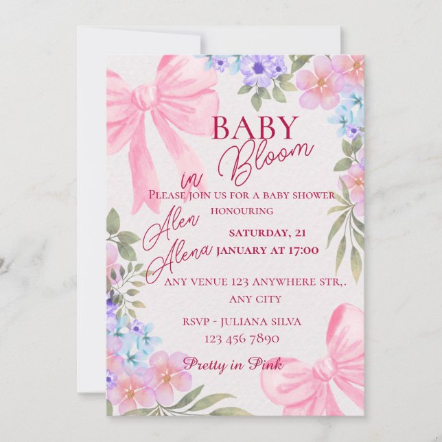 Invitation de baby shower aquarelle florale (Devant)