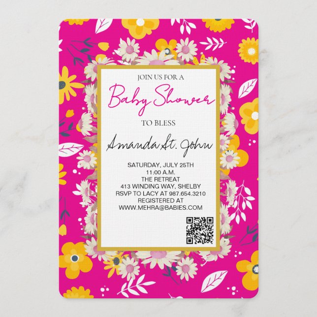 Invitation de baby shower aquarelle florale (Devant)