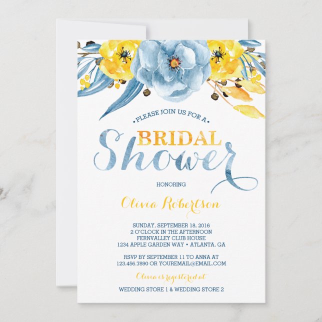 Invitation de Baby Shower, Aquarelle Florale (Devant)
