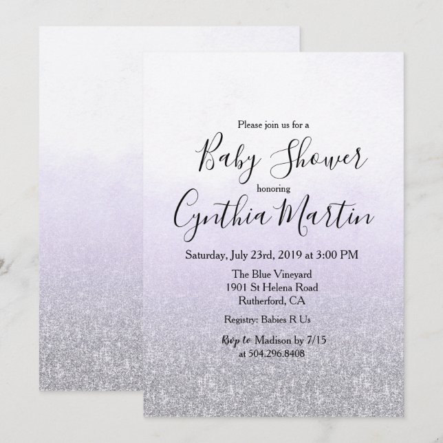 Invitation de baby shower aquarelle lavande violet (Devant / Derrière)