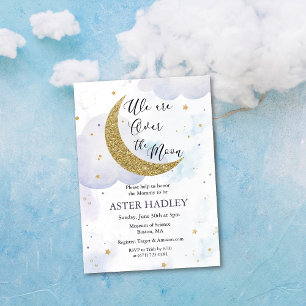 Invitation de baby shower aquarelle Outre la Lune