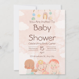 Invitation de baby shower aquarelle rose et marron