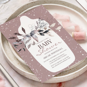 Invitation de Baby Shower aquarelle rose hivernal