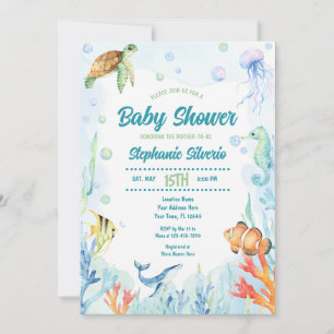 Invitation de baby shower aquarelle sous la mer