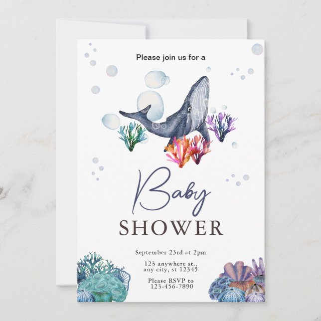 Invitation de baby shower aquarelle sous l'océan (Devant)