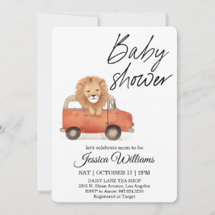 Invitation de baby shower aquarelle voiture vintag