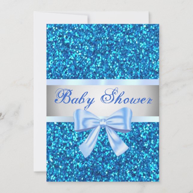 Invitation de Baby Shower Arc-en-Ciel Bleu Paillet (Devant)