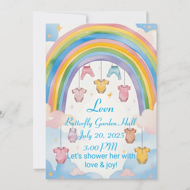 Invitation de Baby shower arc-en-ciel pour les fil (Devant)