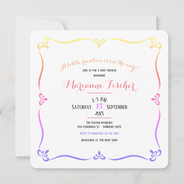 Invitation de baby shower arc-en-ciel rétro (Devant)