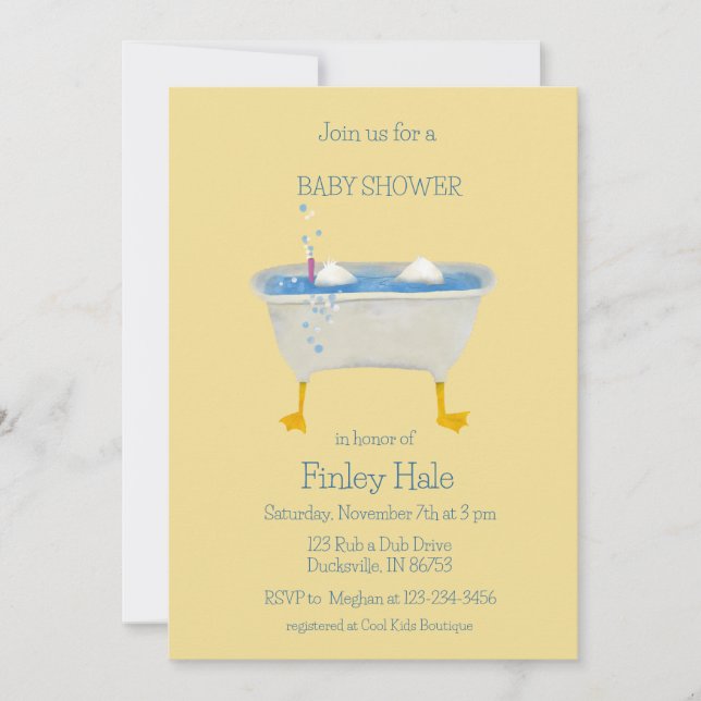 Invitation de baby shower au canard aquarelle fais (Devant)