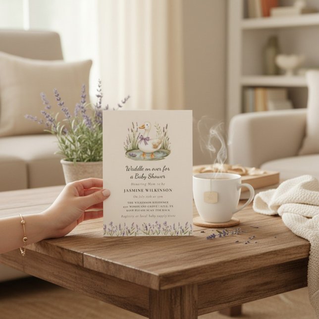 Invitation de baby shower au canard lavande mignon (Créateur téléchargé)