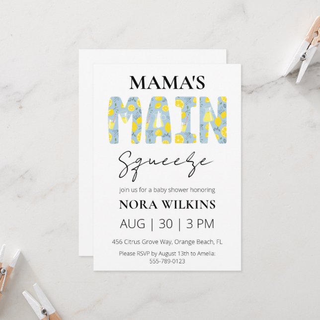 Invitation de baby shower au citron pour le chouch (Devant/Arrière en situation)