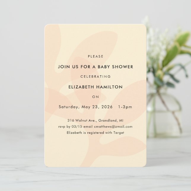 Invitation de baby shower au design de feuille sim (Debout devant)