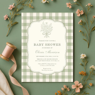 Invitation de Baby Shower au Ruban Floral Gingham