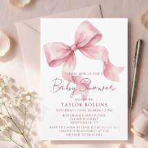 Invitation de baby shower au ruban rose mignon aqu
