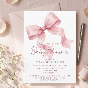 Invitation de baby shower au ruban rose mignon aqu