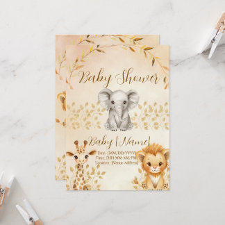 Invitation de baby shower au safari aquarelle mign