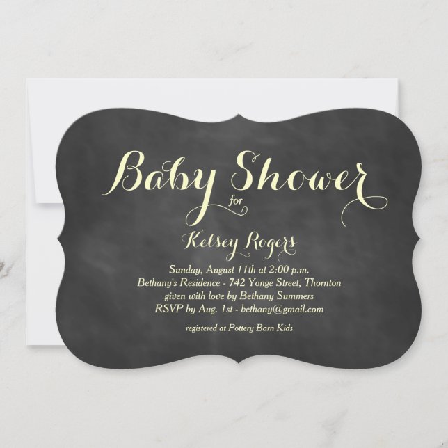 Invitation de Baby Shower au Tableau Noir Jaune (Devant)