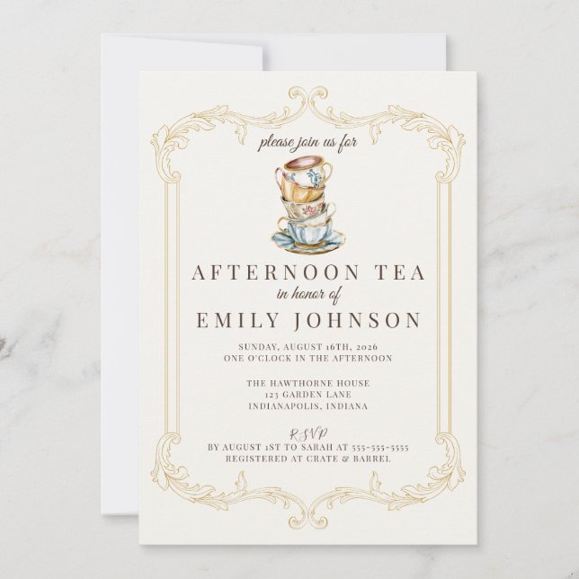 Invitation de Baby Shower au Thé de l'Après-midi (Devant)