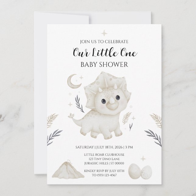 Invitation de Baby Shower au thème de dinosaure aq (Devant)