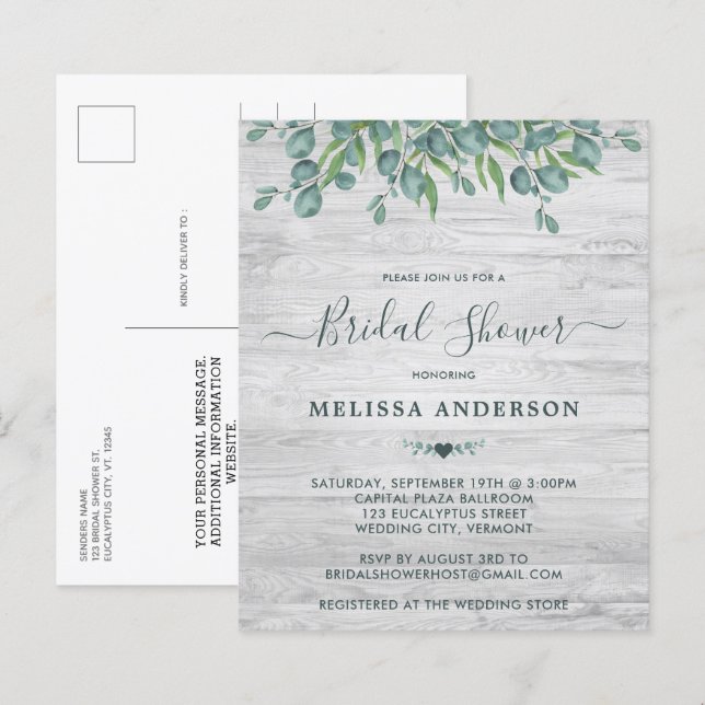 Invitation de Baby Shower au thème d'eucalyptus pa (Devant / Derrière)