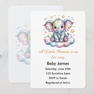 Invitation de Baby Shower au thème Éléphant Mâle e