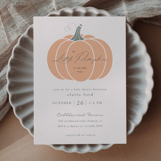 Invitation de Baby Shower automnal à budget limité (Elegant Orange Little Pumpkin Budget Baby Shower Invitations.)