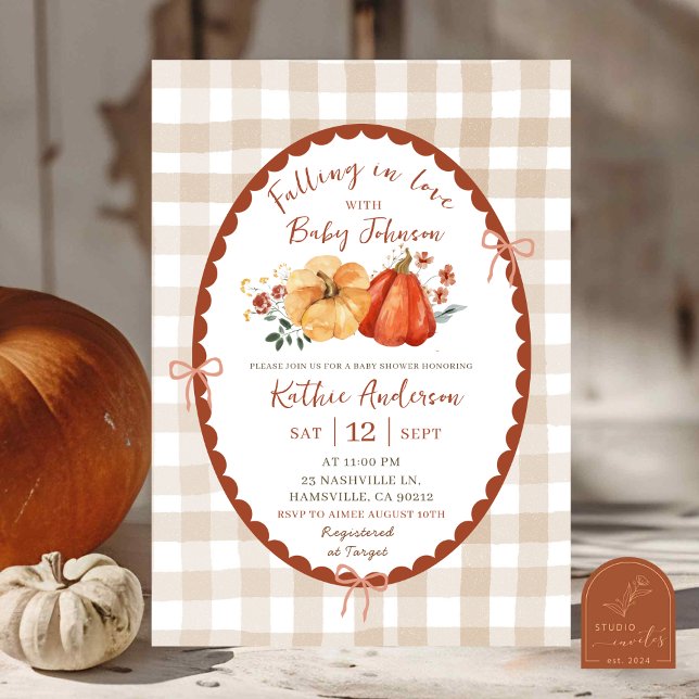 Invitation de baby shower automne boho gingham cit (Créateur téléchargé)