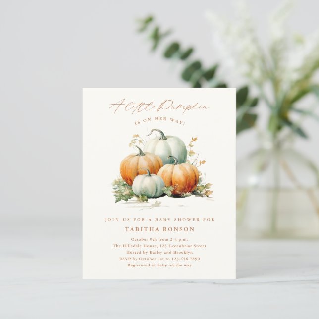 Invitation de Baby Shower automne Petit Citrouille (Debout devant)