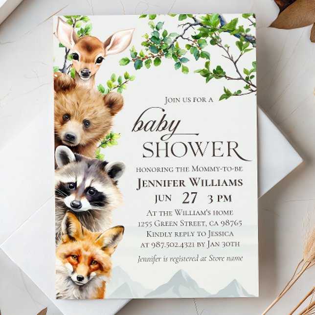 Invitation de Baby Shower aux Animaux de la Forêt  (Créateur téléchargé)