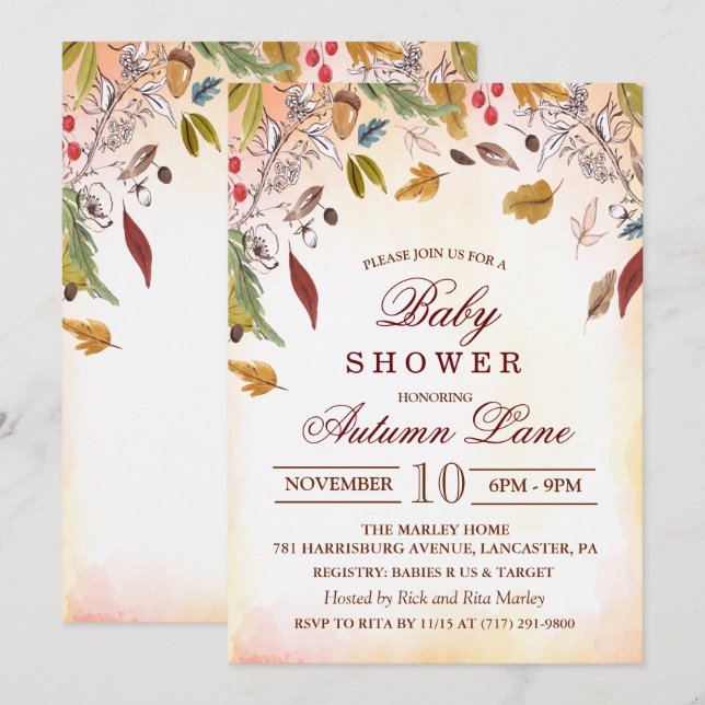 Invitation de Baby Shower aux feuilles d'automne r (Devant / Derrière)