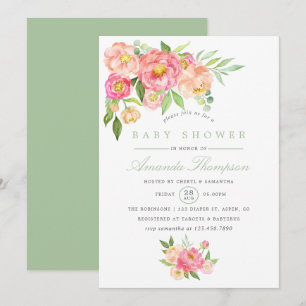 Invitation de Baby Shower aux fleurs de pivoine aq