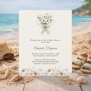 Invitation de Baby Shower aux florales neutres ver