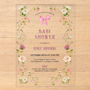 Invitation de baby shower avec cadre floral rose