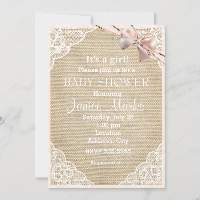 Invitation de Baby Shower avec dentelle en toile d (Devant)