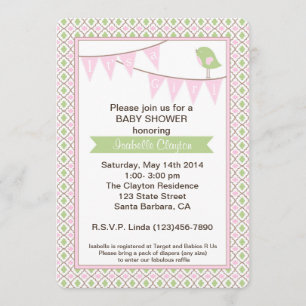 Invitation de baby shower avec la bannière rose