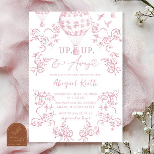 Invitation de Baby Shower avec Montgolfière Rose T