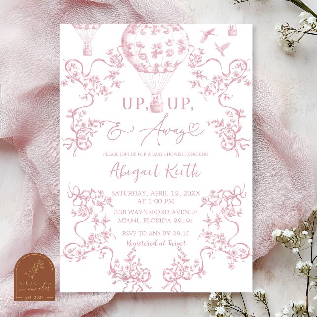 Invitation de Baby Shower avec Montgolfière Rose T (Créateur téléchargé)