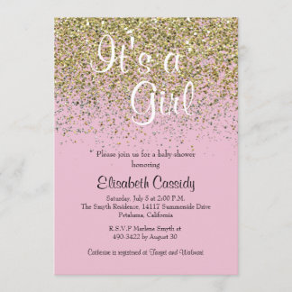 Invitation de Baby Shower avec paillettes roses et