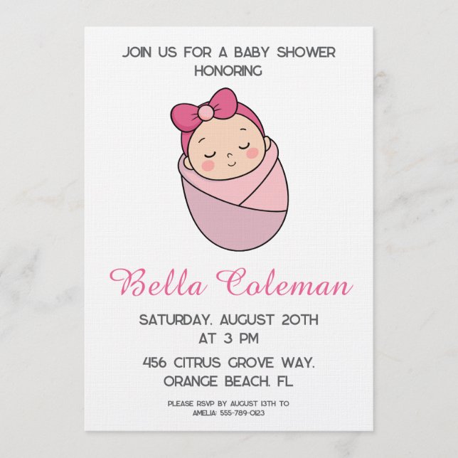 Invitation de baby shower avec un adorable ruban r (Devant)
