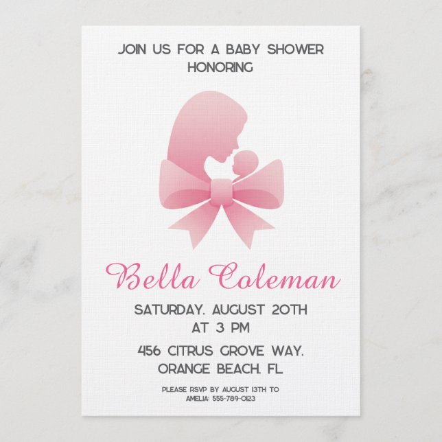 Invitation de baby shower avec un adorable ruban r (Devant)