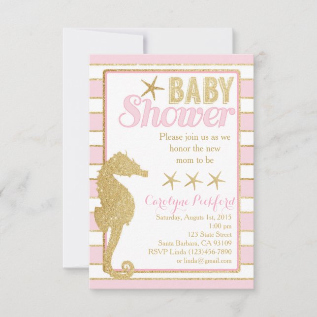 Invitation de Baby shower avec un cheval de mer d' (Devant)