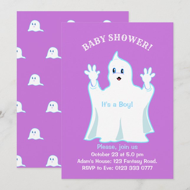 Invitation de Baby Shower avec un fantôme mignon (Devant / Derrière)