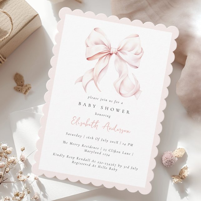 Invitation de Baby Shower avec un Nœud Rose (Créateur téléchargé)