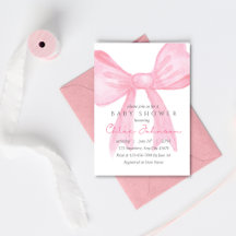 Invitation de Baby Shower avec un Nœud Rose – Modè