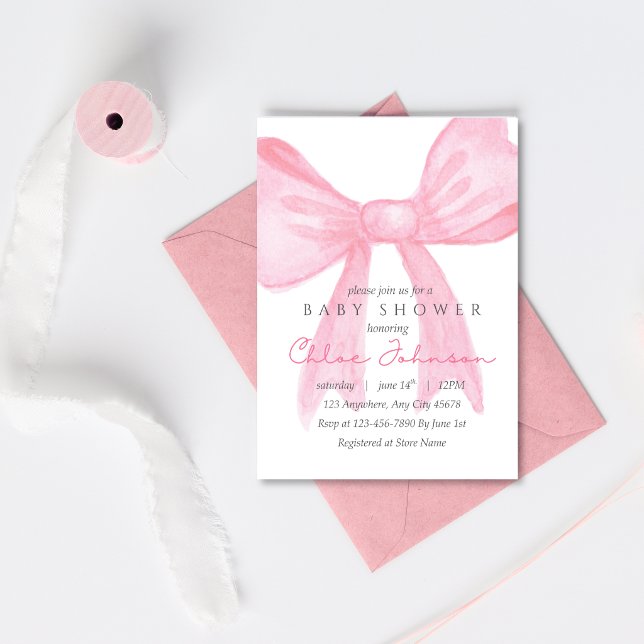 Invitation de Baby Shower avec un Nœud Rose – Modè (Créateur téléchargé)