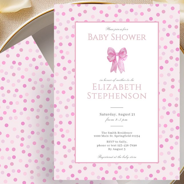 Invitation de baby shower avec un simple nœud rose (Créateur téléchargé)