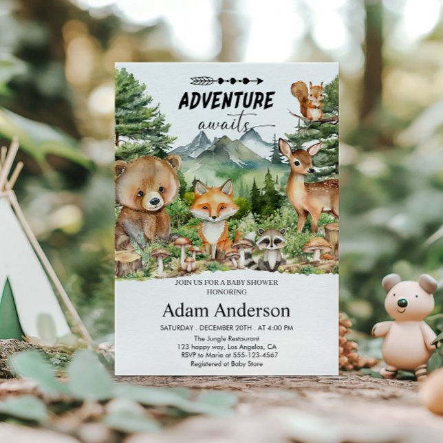 Invitation de baby shower aventure en forêt | Bois (Créateur téléchargé)